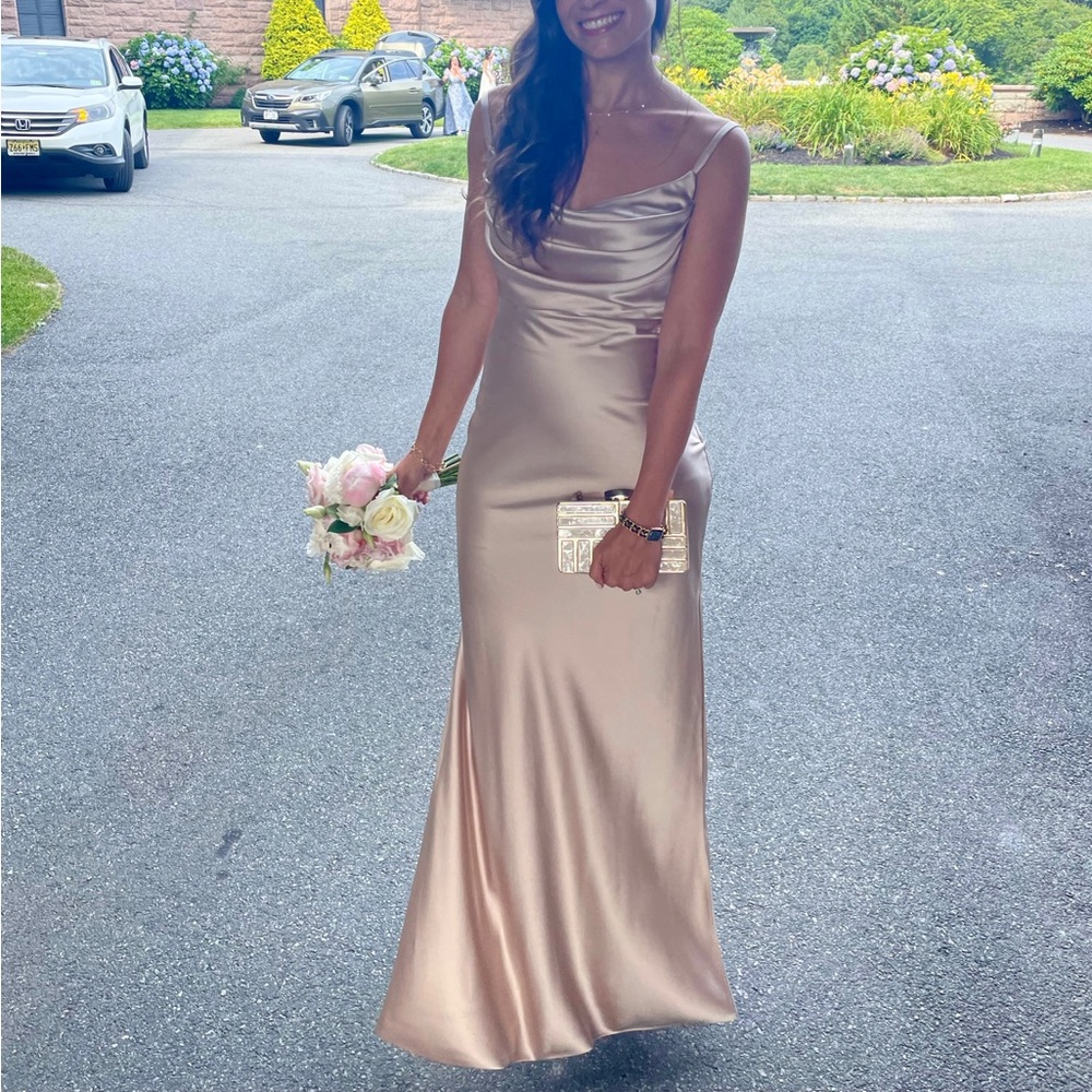 Champagne bridesmaid dress.